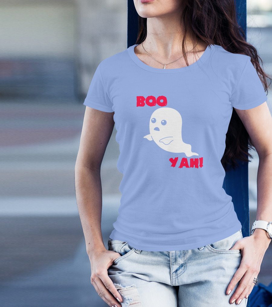 Boo Yah Cute Ghost White Cartoon Ghost T-Shirt