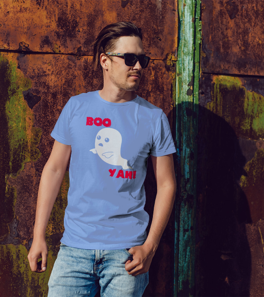 Boo Yah Cute Ghost White Cartoon Ghost T-Shirt