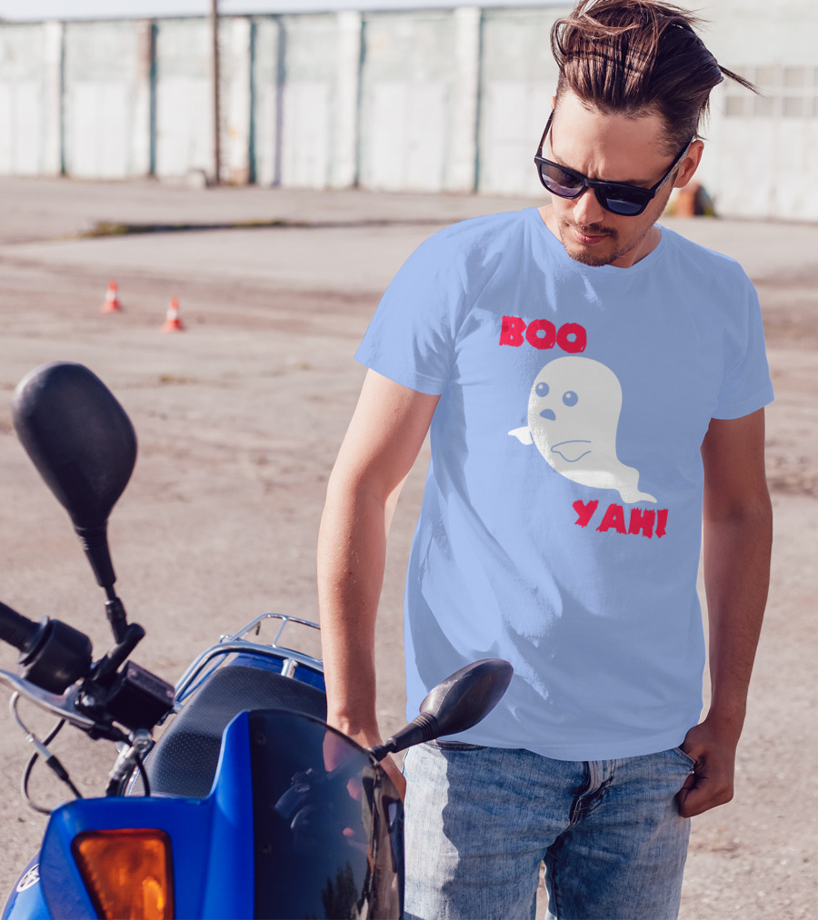 Boo Yah Cute Ghost White Cartoon Ghost T-Shirt