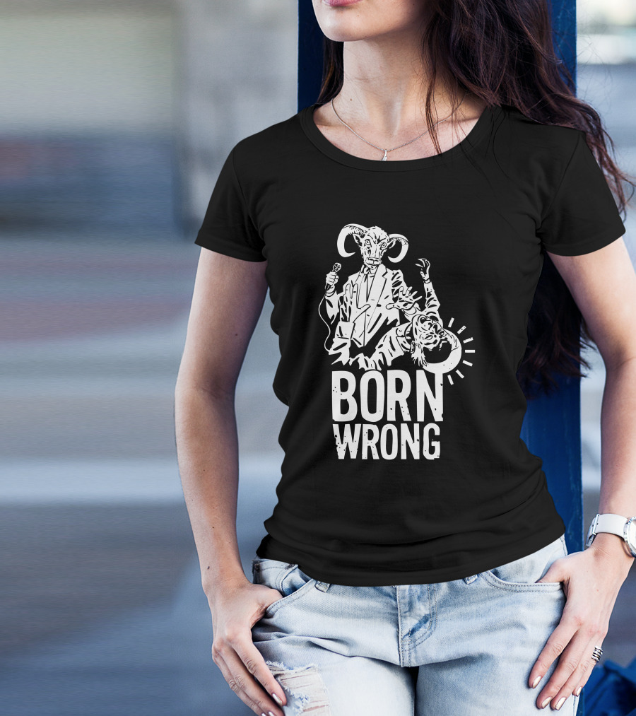 Born Wrong Ram-Headed Figure With Microphone And Zombie Image T-Shirt
