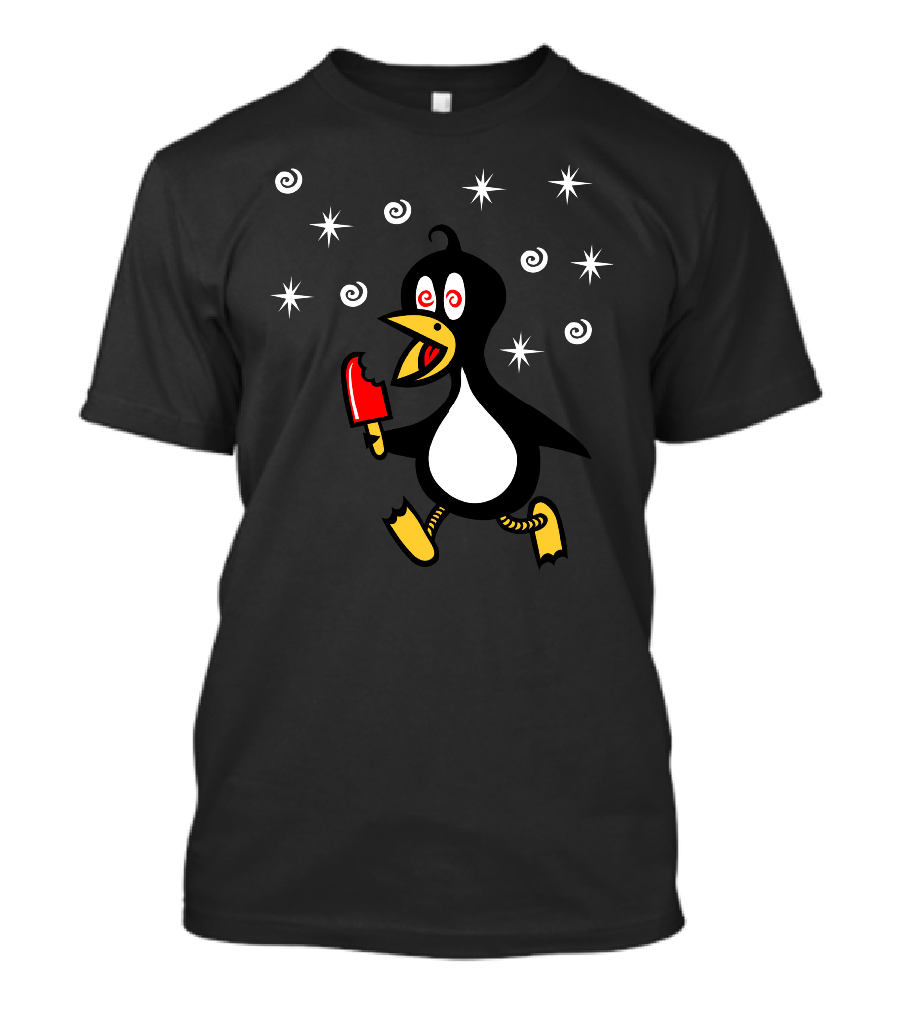 Brain Freeze Jr Penguin Eating Popsicle With Swirl And Star T-Shirt