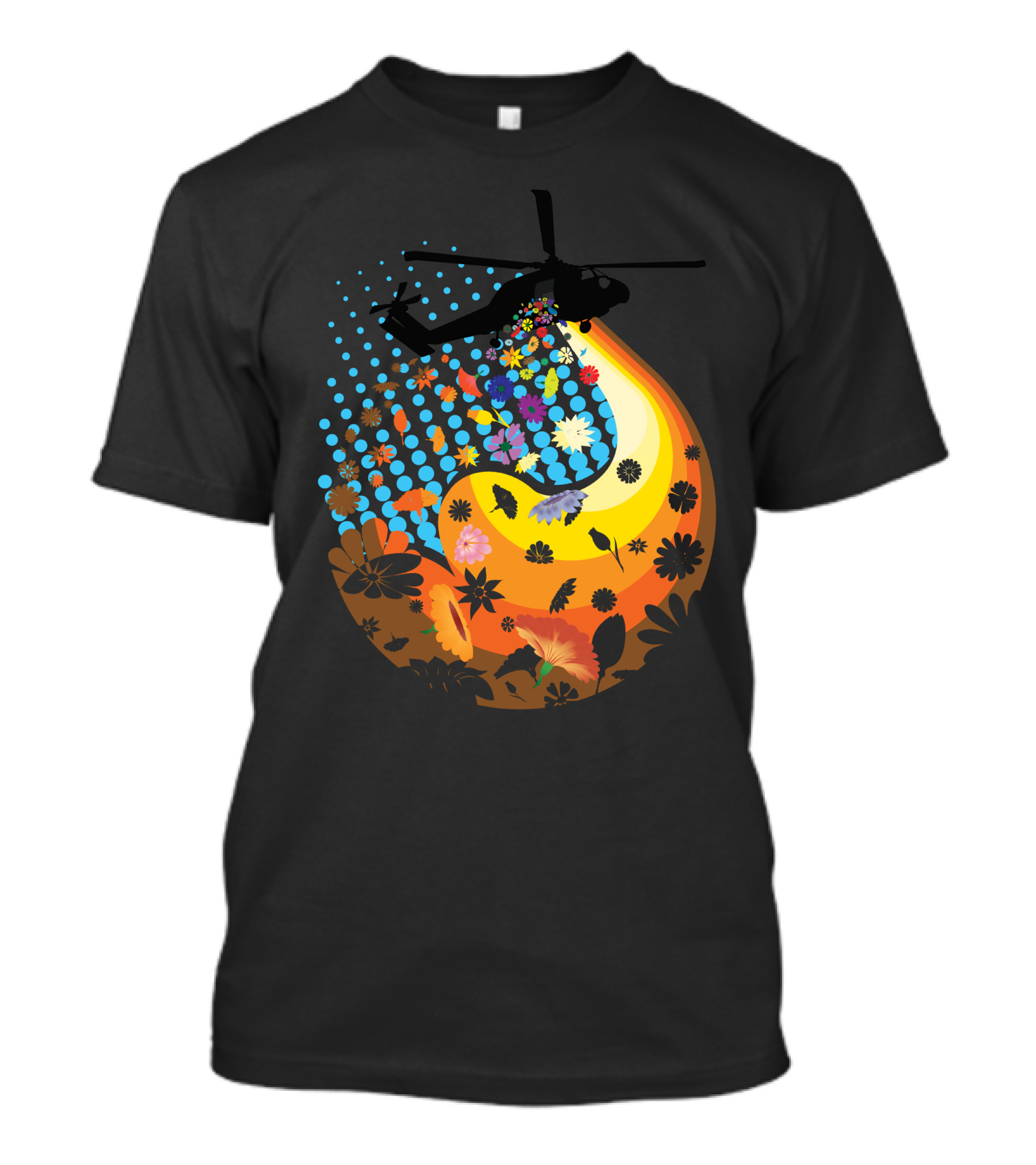 Buds Not Bombs Helicopter Dropping Colorful Flowers And Leaves T-Shirt
