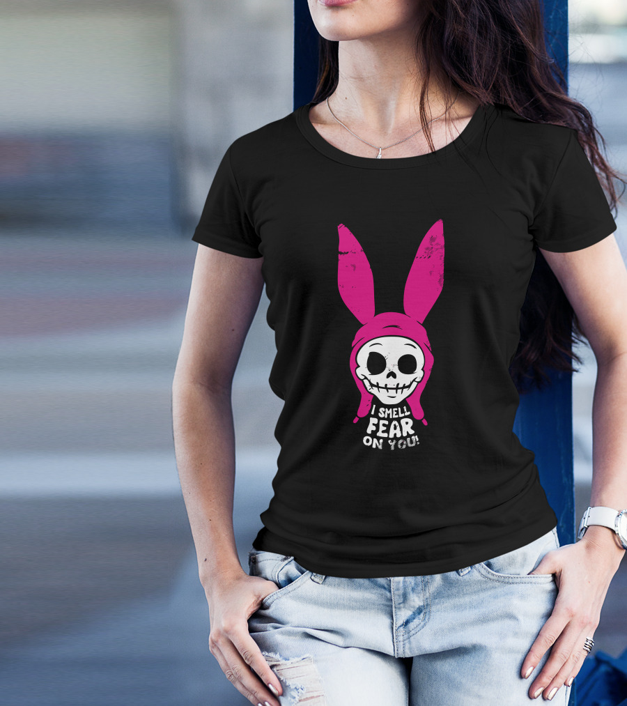 I Smell Fear On You Skull With Pink Bunny Ears T-Shirt