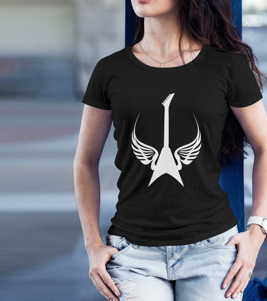Cool Rock Electric Guitar With Wings Music T-Shirt