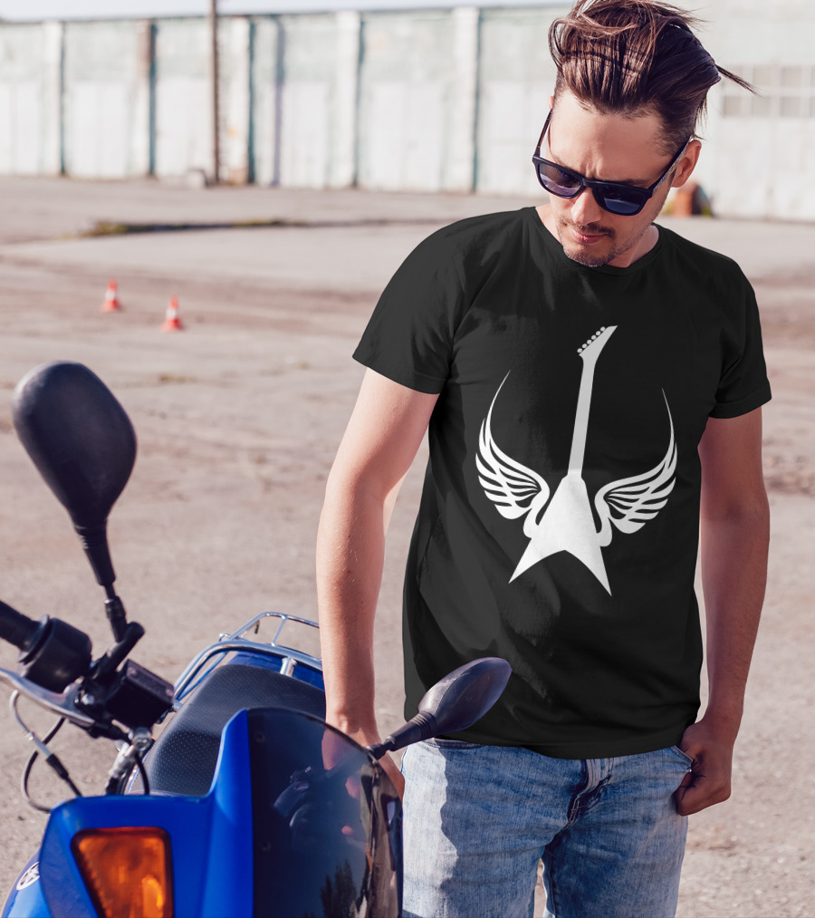 Cool Rock Electric Guitar With Wings Music T-Shirt