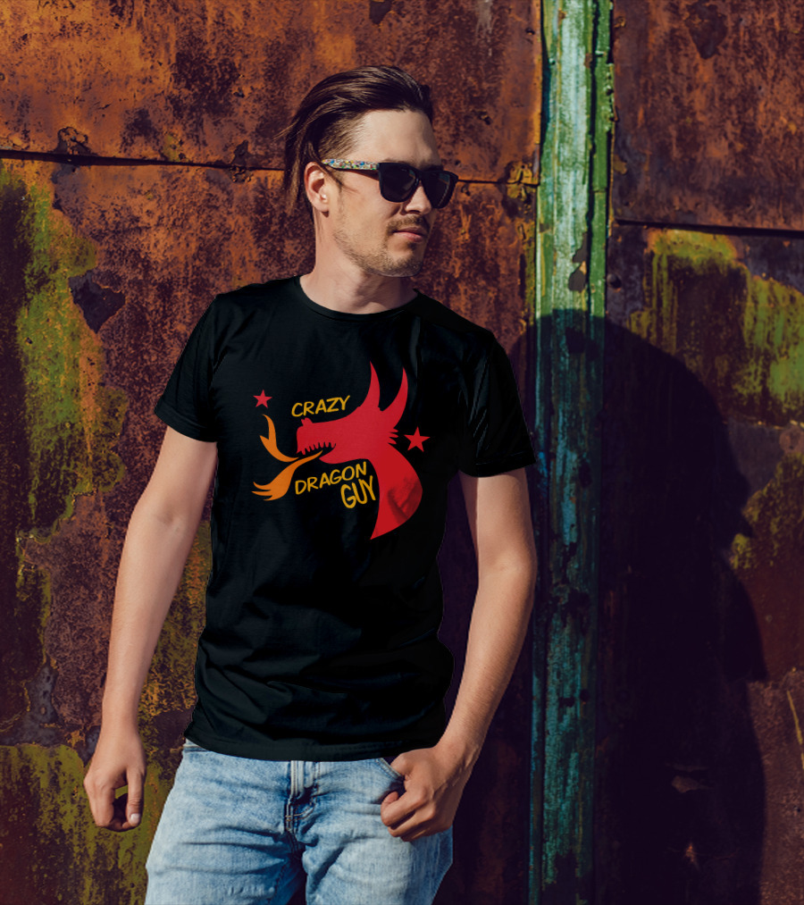Crazy Fire-Breathing Red Dragon Guy With Stars T-Shirt