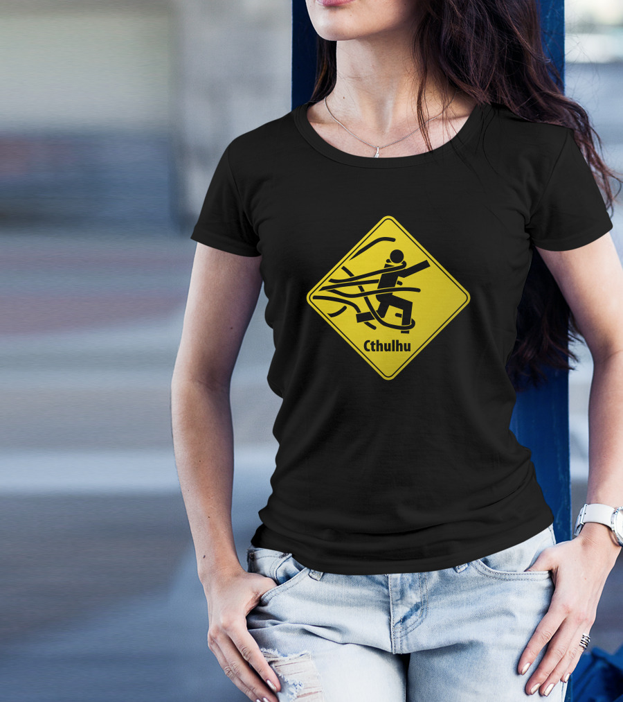 Cthulhu Tentacle Warning Sign T-Shirt