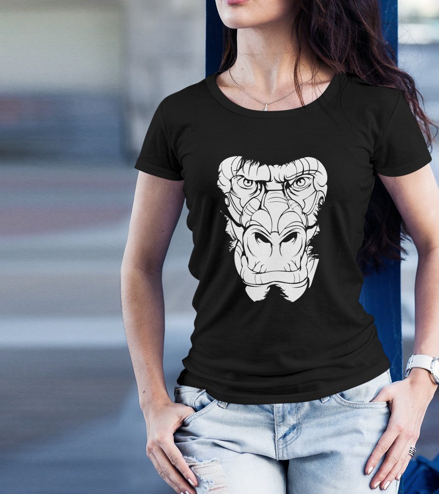 Da Gorilla Face Monochrome Fierce Expression T-Shirt