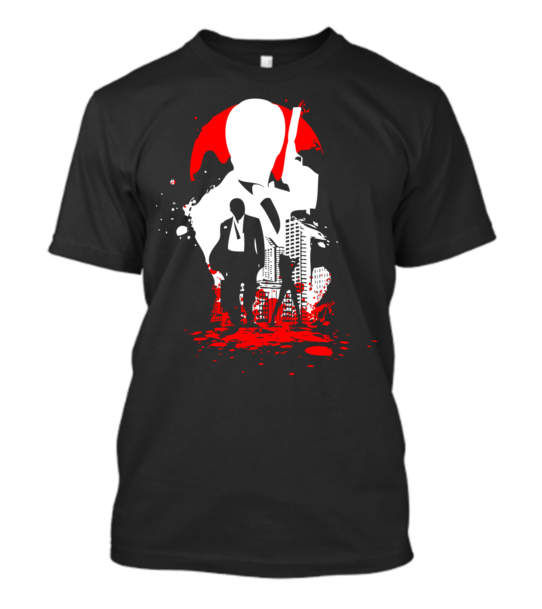 Deadly Agent Silhouette With Gun And Red Urban Splatter T-Shirt