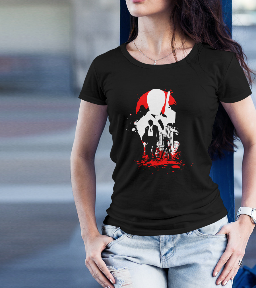 Deadly Agent Silhouette With Gun And Red Urban Splatter T-Shirt