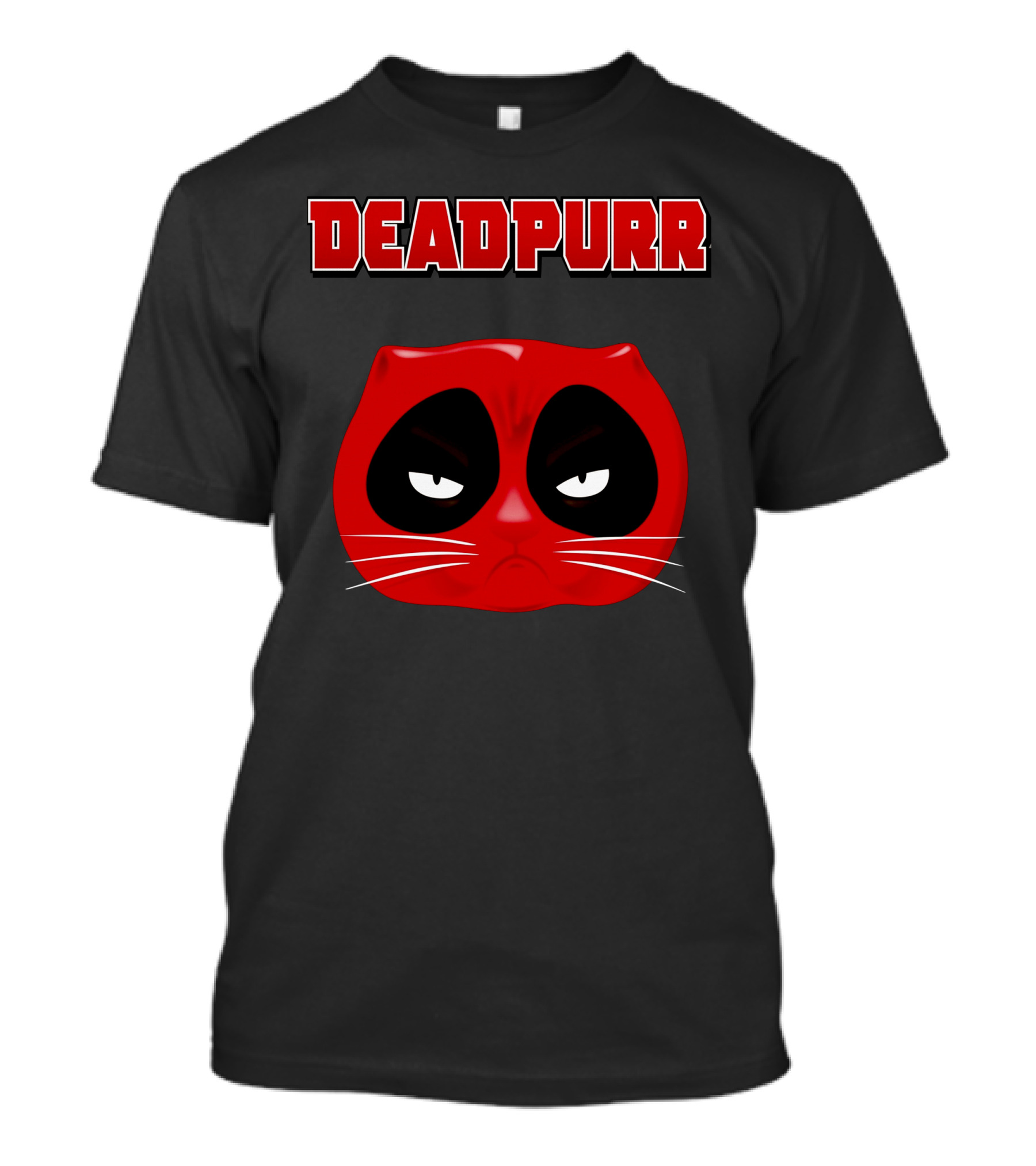 Deadpurrr Cat Red Mask Feline Featuring Grumpy Expression T-Shirt