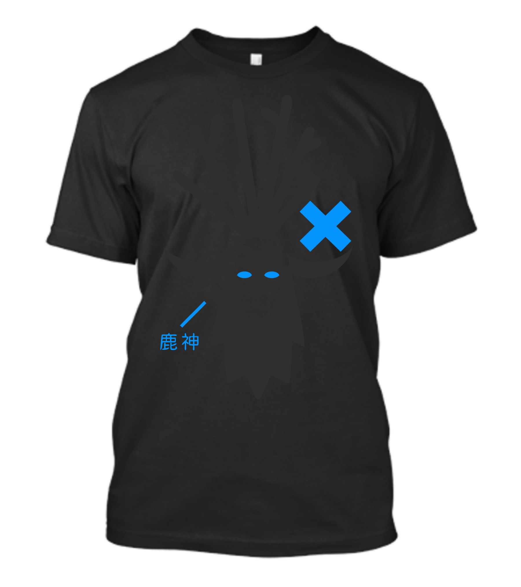 Deer God Stag Antlers With Blue X And Kanji Text T-Shirt