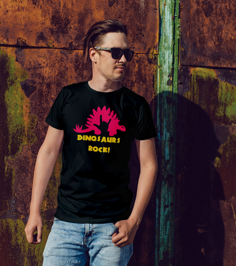 Dinosaurs Rock Stegosaurus Hand Gesture Fun T-Shirt