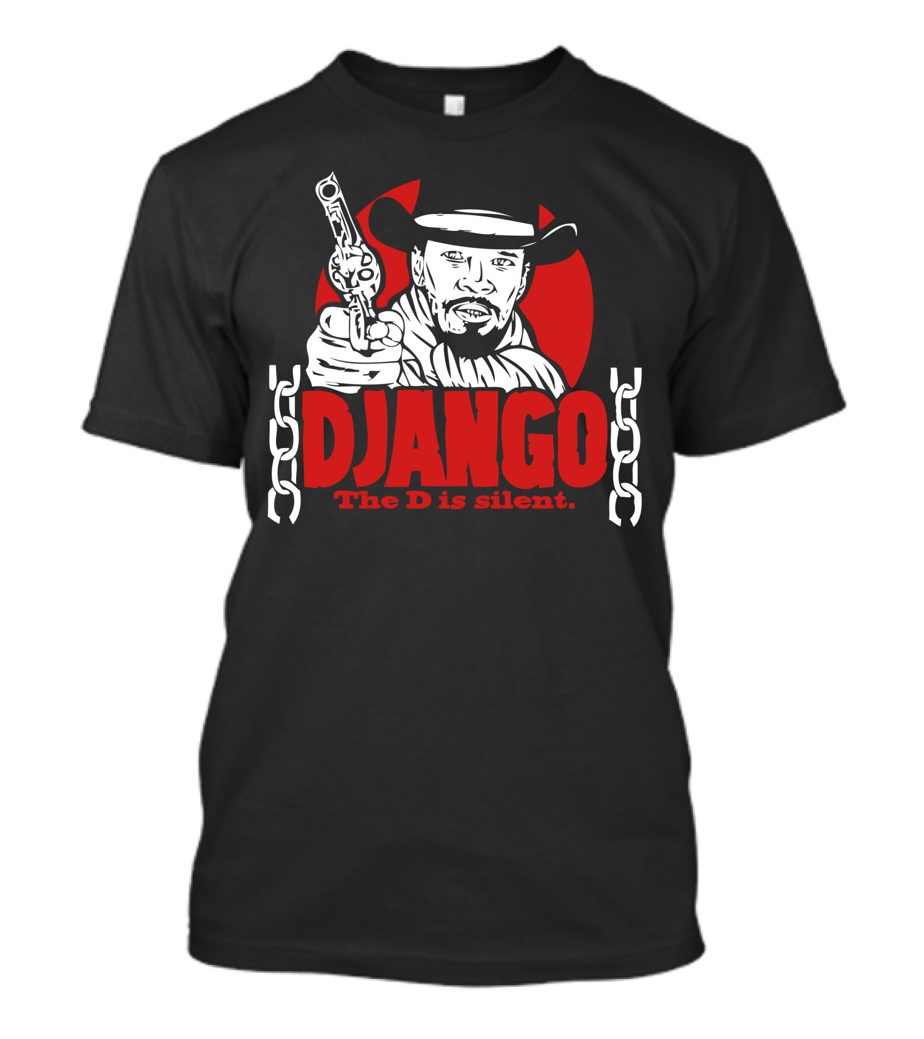 DJANGO The D Is Silent Red Circle Cowboy Chains Gun T-Shirt