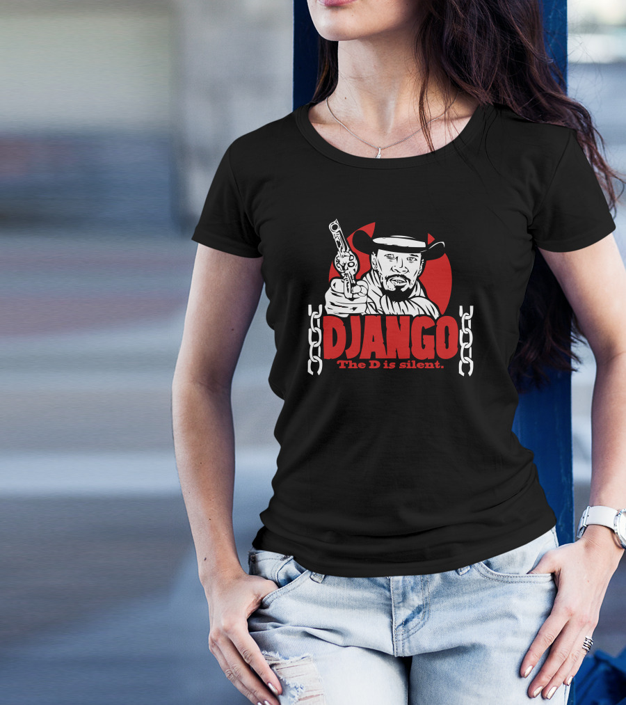 DJANGO The D Is Silent Red Circle Cowboy Chains Gun T-Shirt