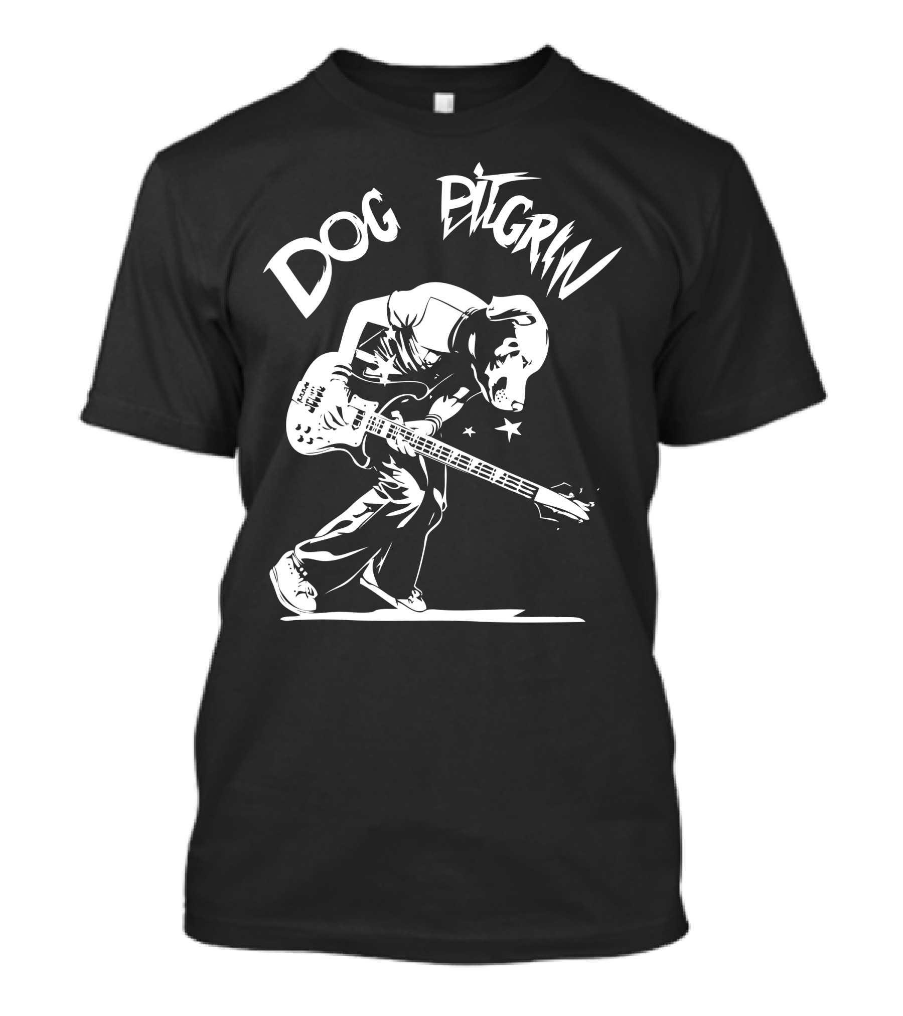DOG PITGRIN BASS GUITAR PLAYER SILHOUETTE ROCK STAR T-Shirt