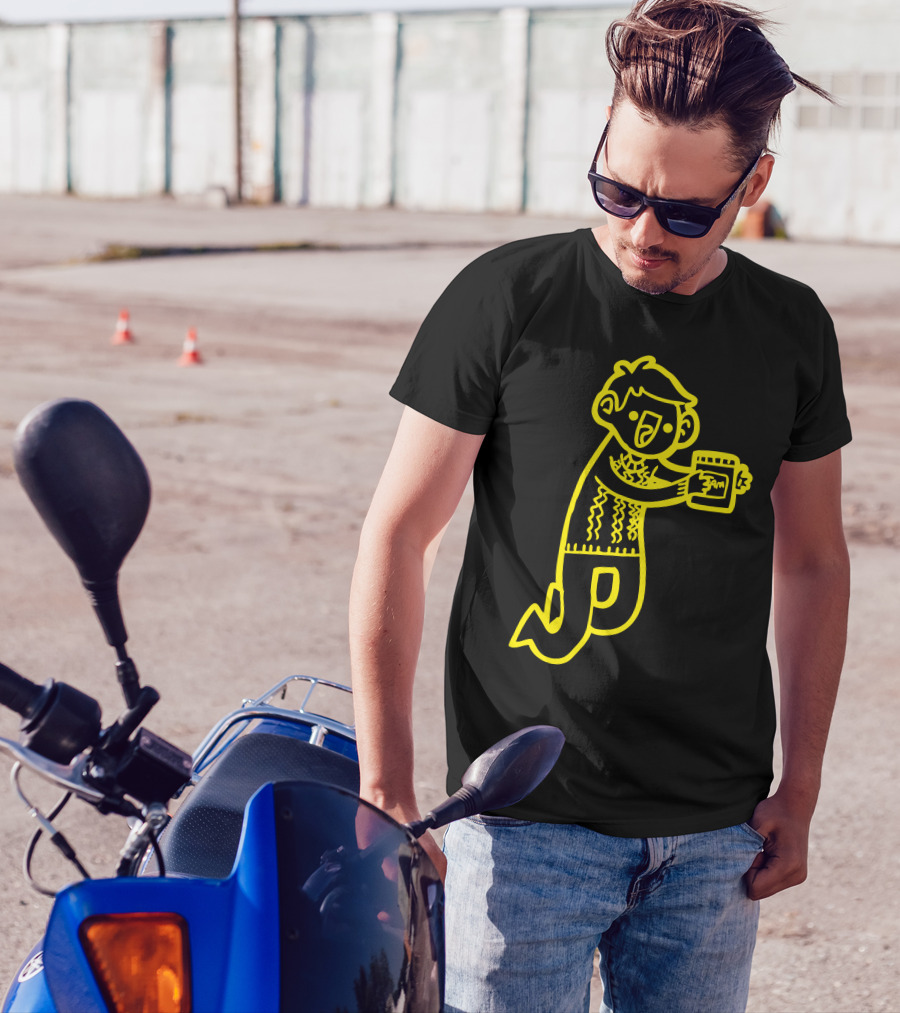 Doodle Jawn Holding Jam Jar With Excited Character T-Shirt