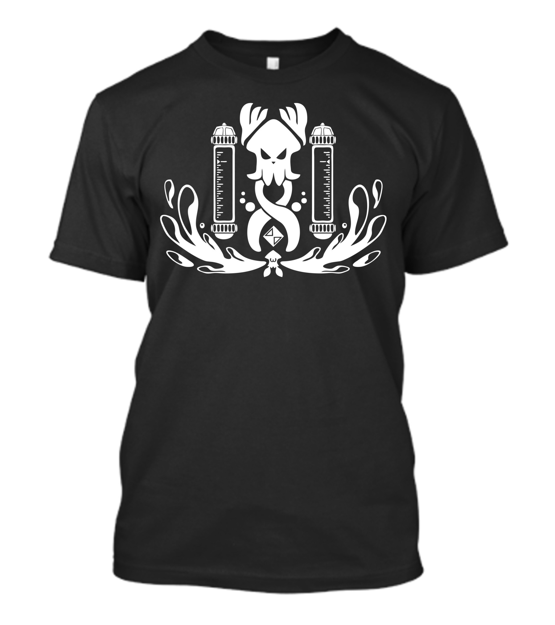Elite Squid Crest Ink Splatter Dual Cylinders Skull Emblem T-Shirt