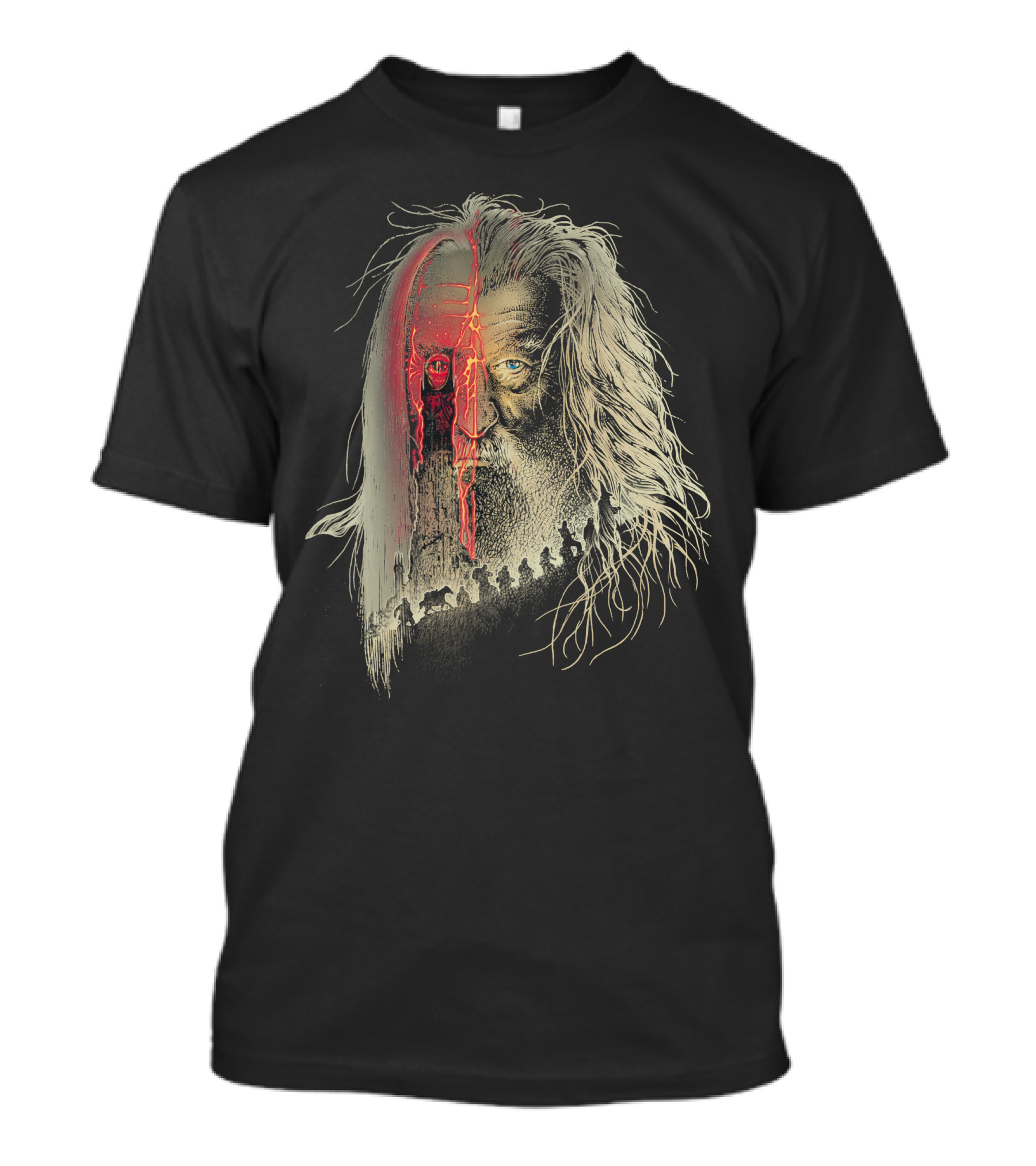 Gandalf Sauron Face Split With Lord Of The Rings Journey T-Shirt