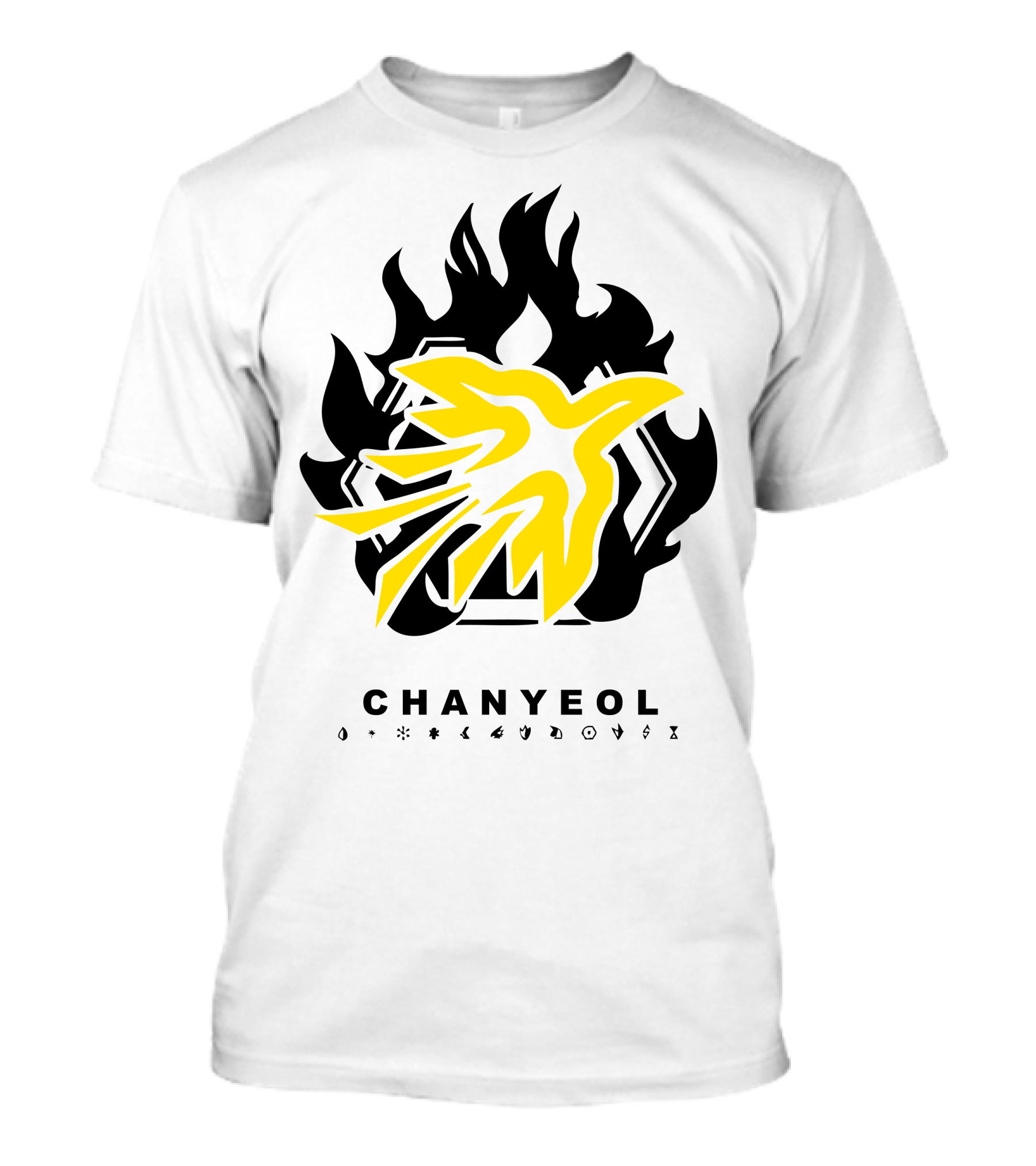 Chanyeol Yellow Phoenix Emblem On Black With Symbols T-Shirt