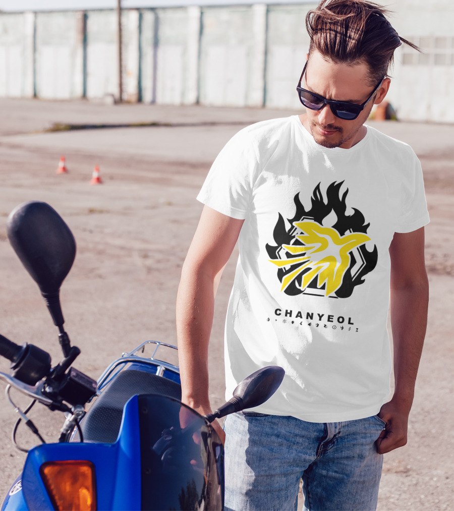 Chanyeol Yellow Phoenix Emblem On Black With Symbols T-Shirt