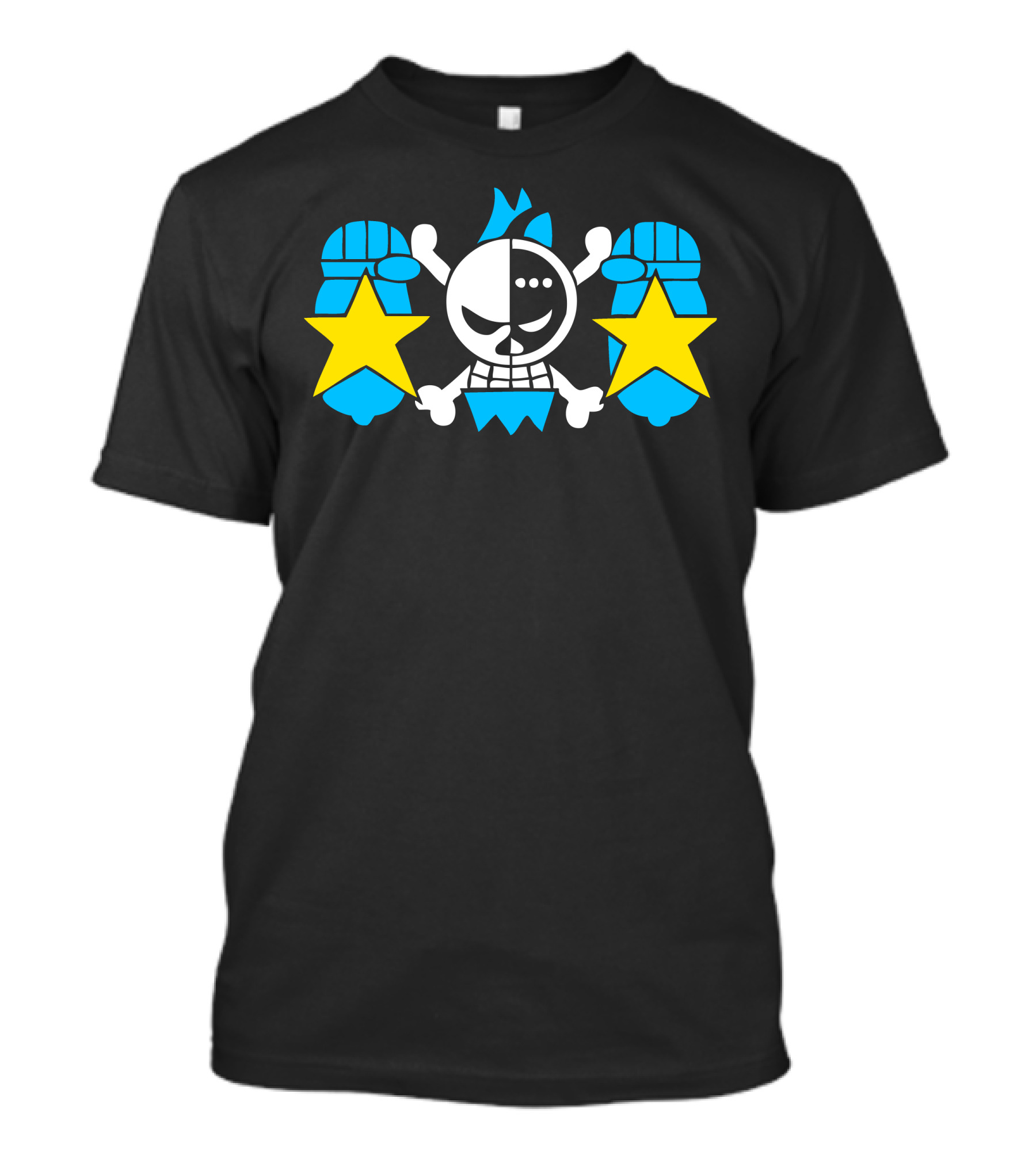 Franky Flag One Piece Blue Gauntlets Yellow Stars Jolly Roger T-Shirt