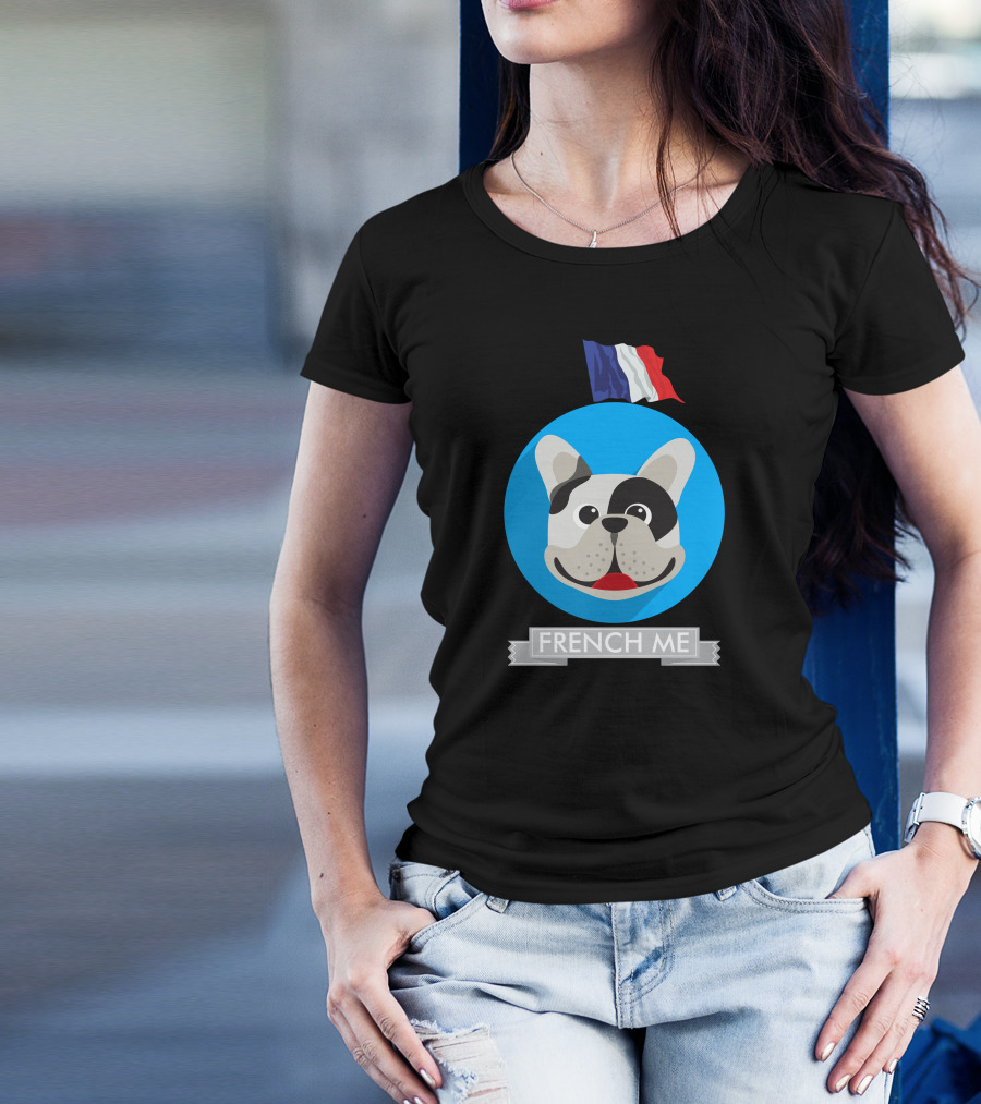 French Me Bulldog With French Flag T-Shirt