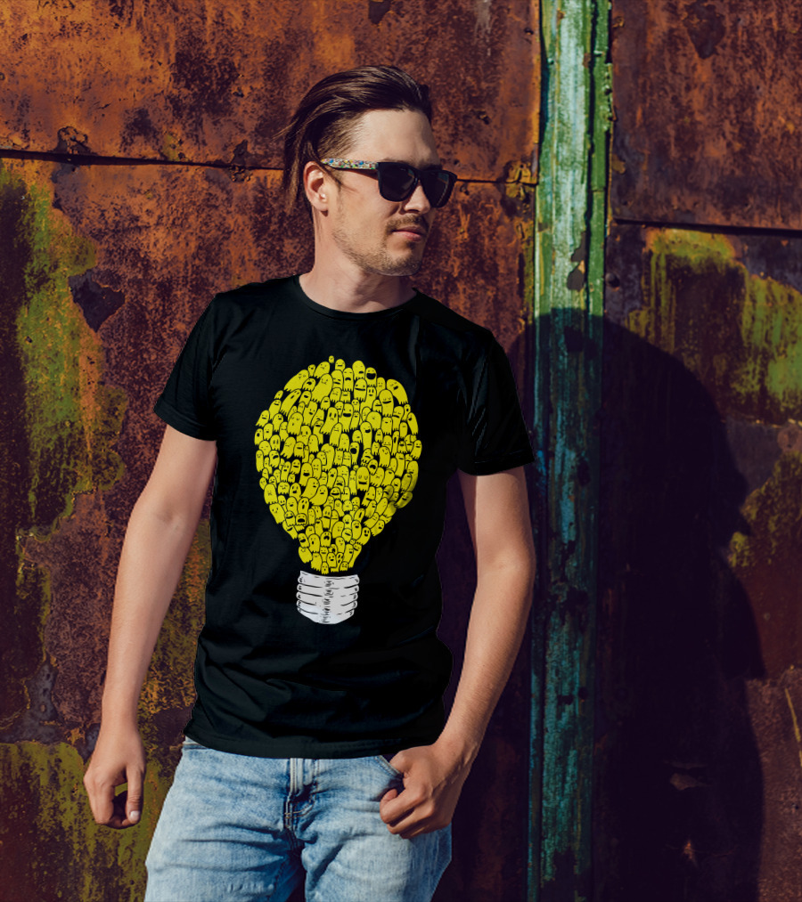 Ghost Bulb Light Yellow Cartoon Characters T-Shirt