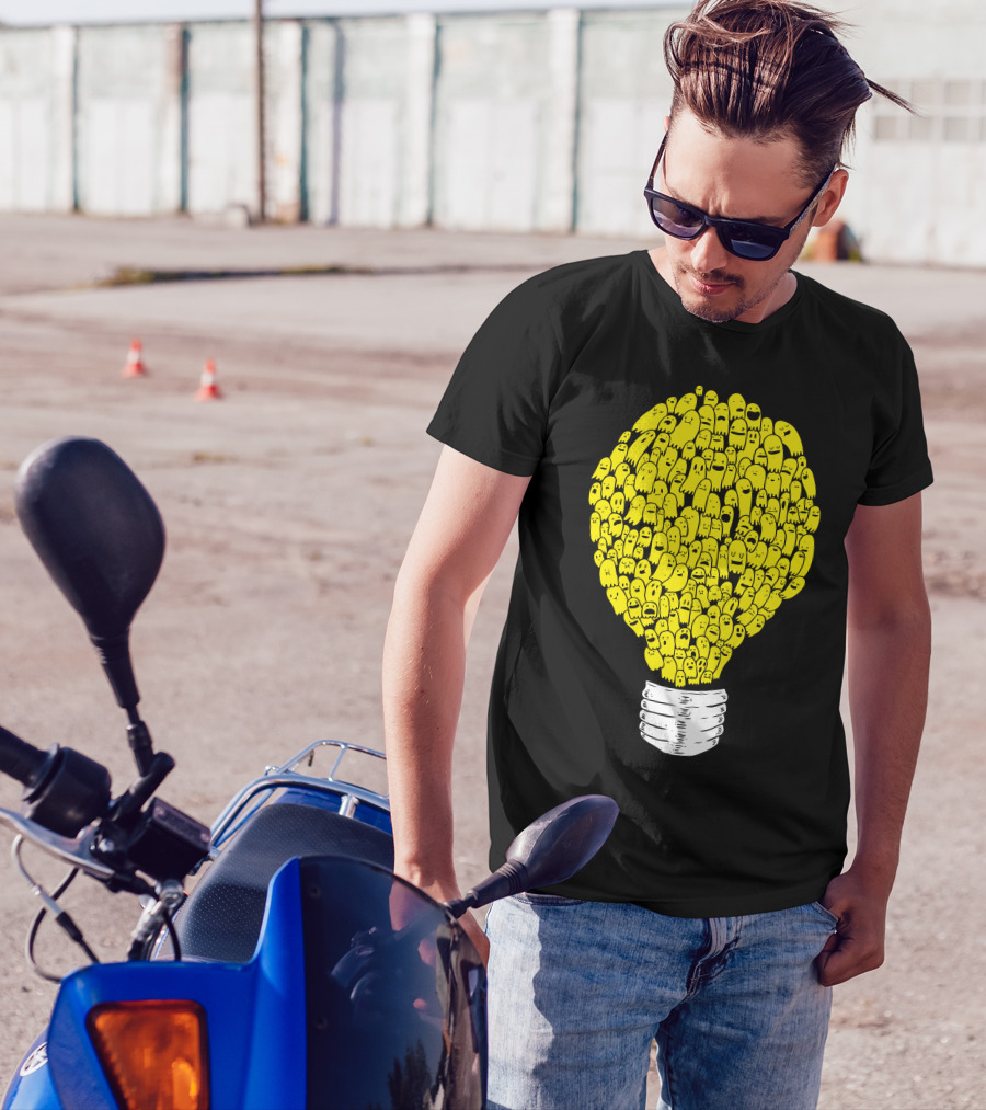 Ghost Bulb Light Yellow Cartoon Characters T-Shirt