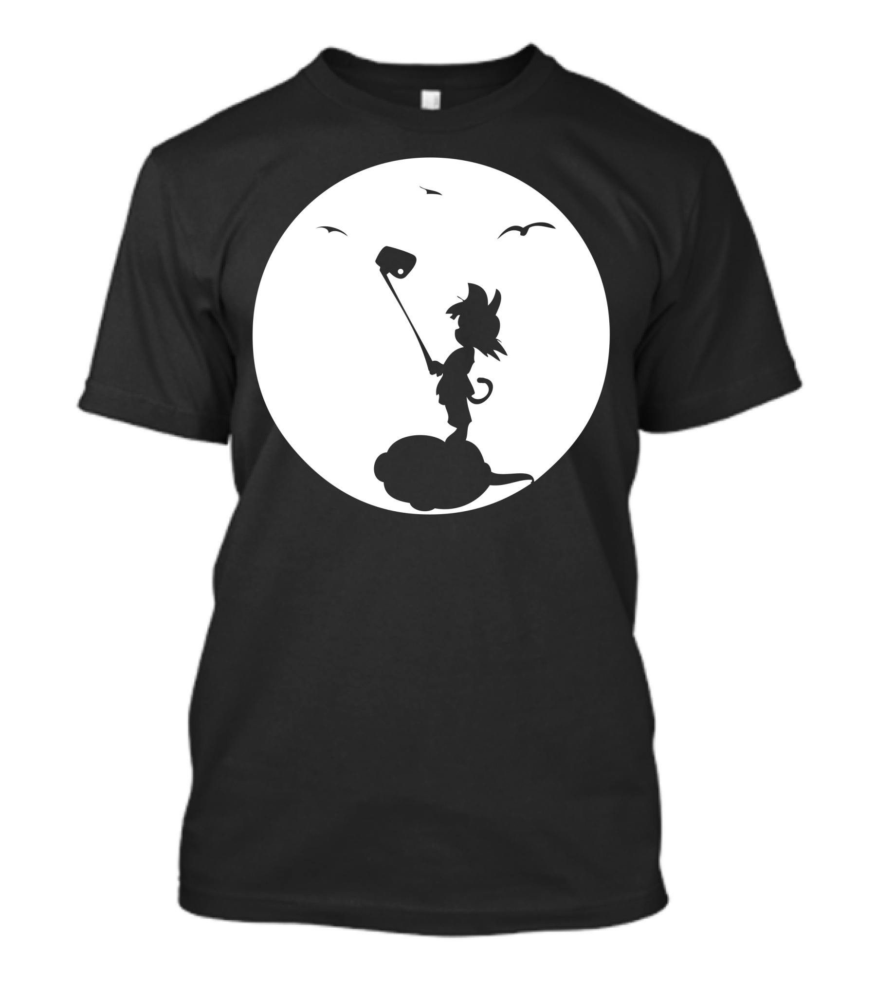 Goku Selfie On Flying Nimbus Silhouette With Moon And Birds T-Shirt