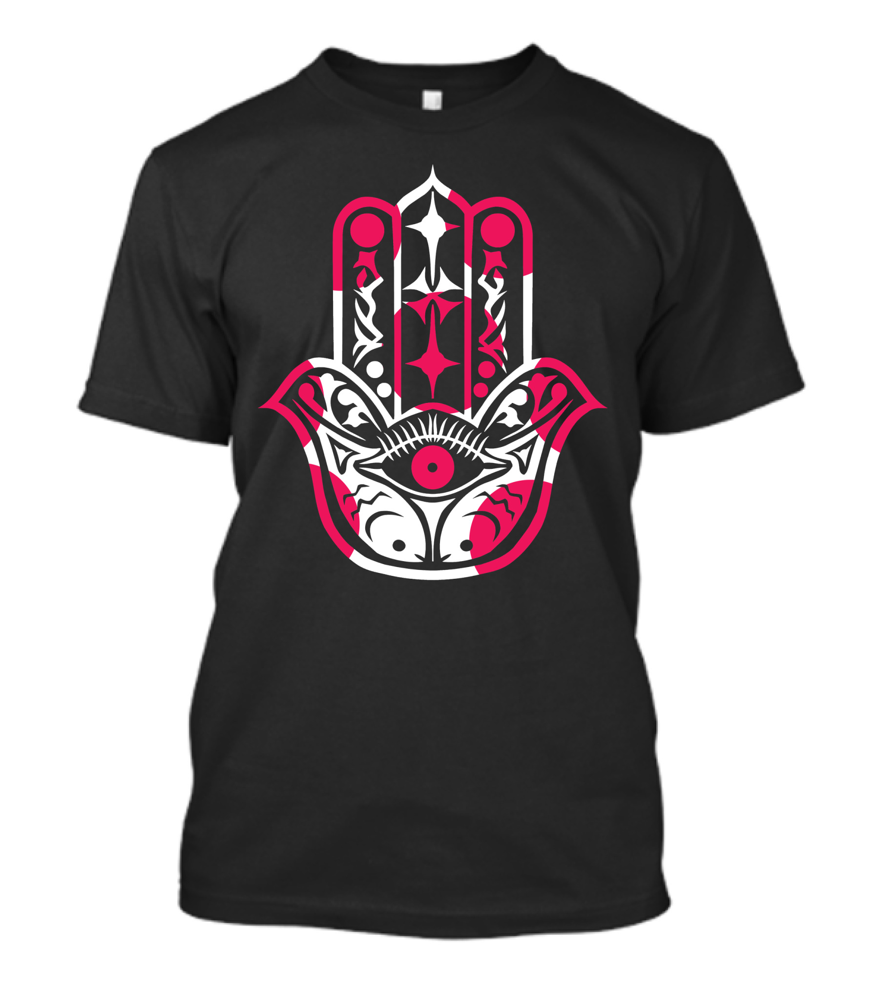 Hamsa Hand Red And White Pattern With Eye And Stars T-Shirt