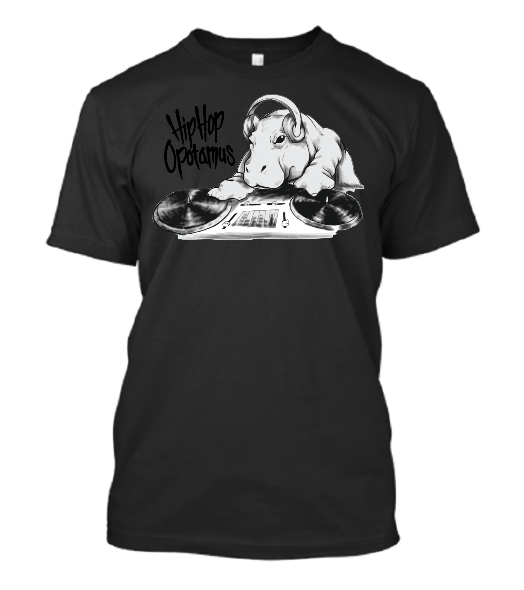Hip Hop Opotamus DJ Hippo With Headphones And Turntables T-Shirt