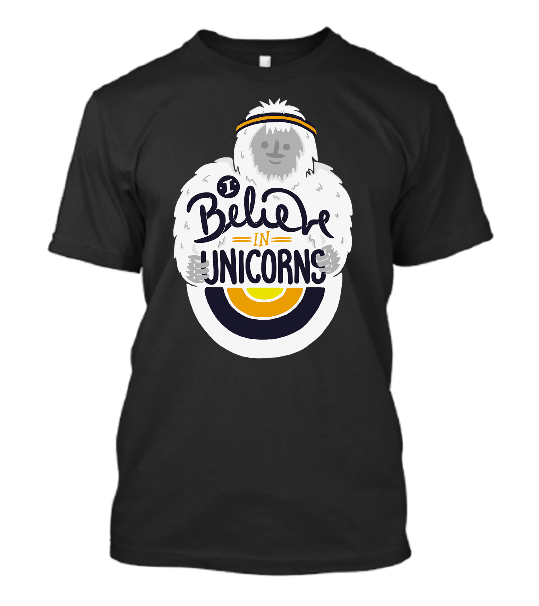 I Believe In Unicorns Yeti With Retro Rainbow Circle T-Shirt