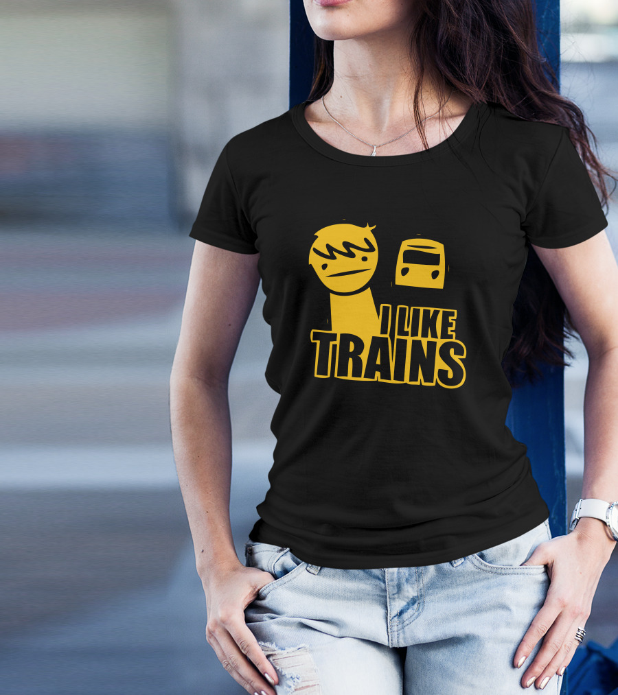 I Like Trains Boy Cartoon With Train Face T-Shirt