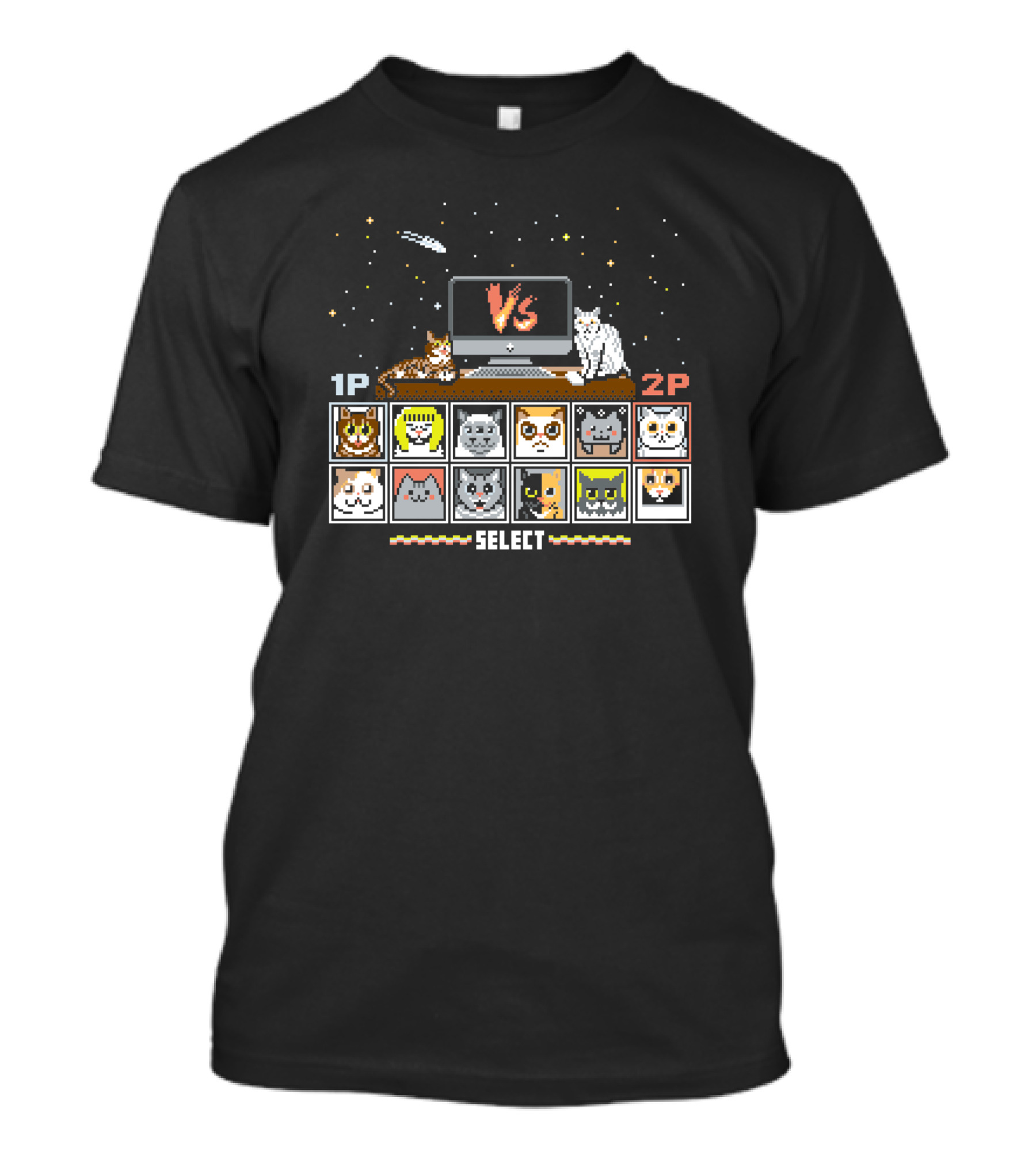 1P Vs 2P Cat Game Select T-Shirt