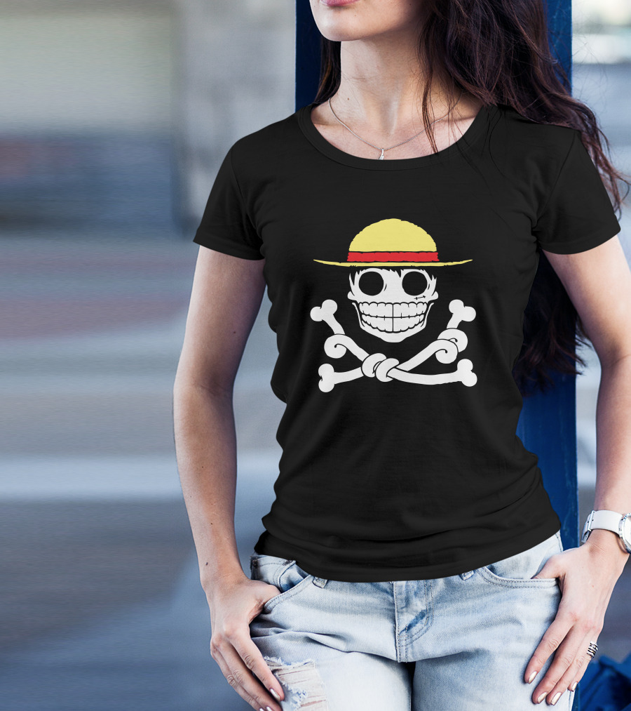 Straw Hat Pirate Jolly Luffy Skull And Crossbones T-Shirt