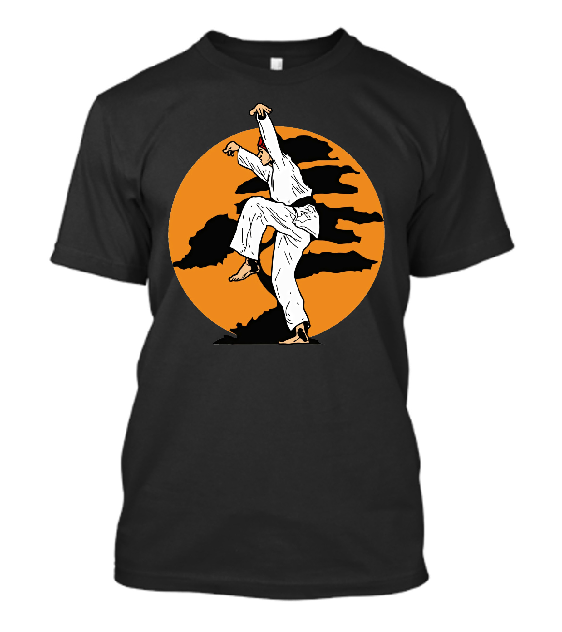Karate Kid Crane Kick Against Sunset Pine Tree T-Shirt