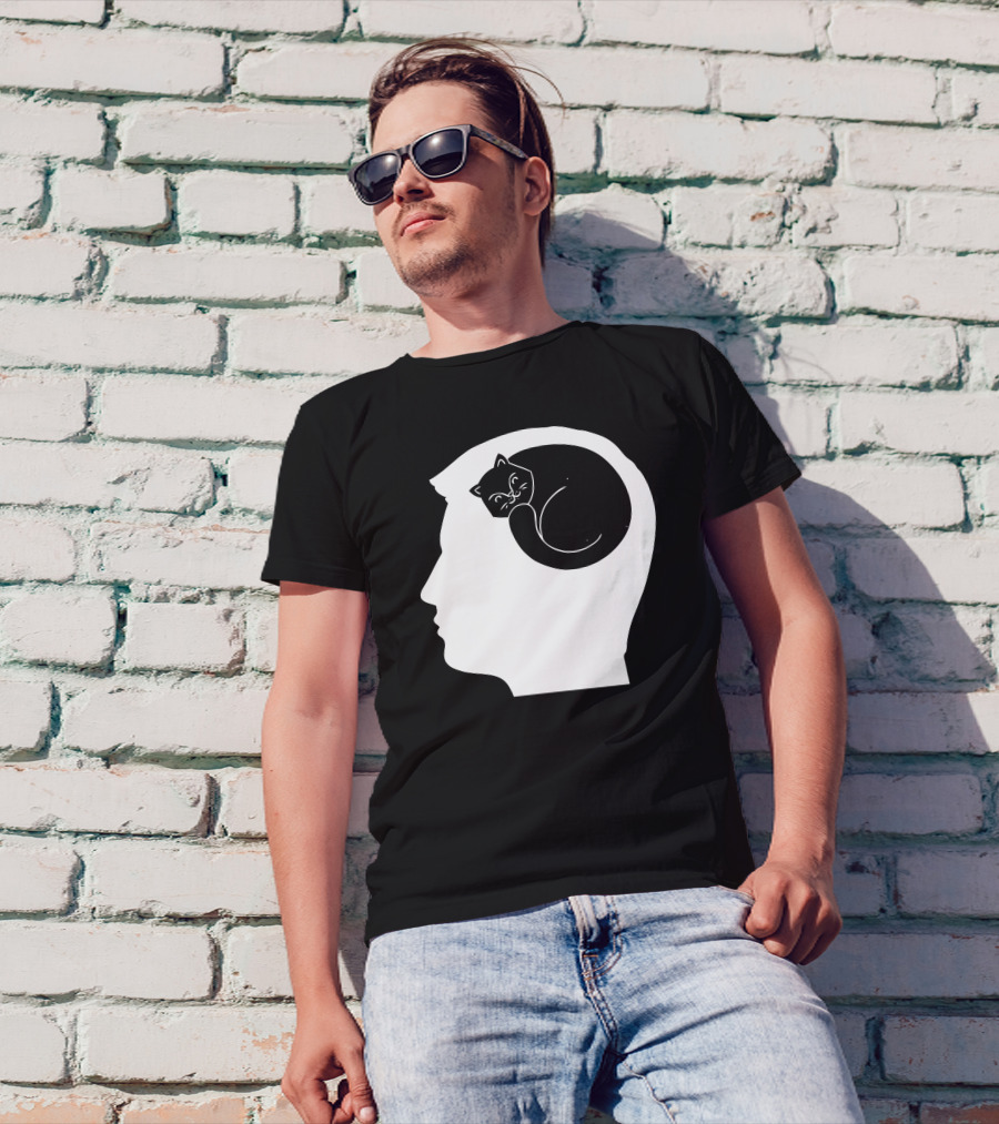 Kitty On My Mind: Cat Illustration In Head T-Shirt