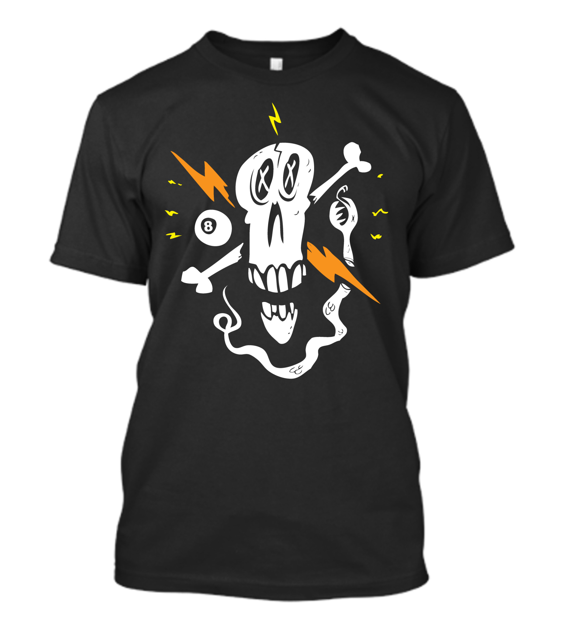 Lightning Skull Eight Ball Bones And Thunderbolts T-Shirt