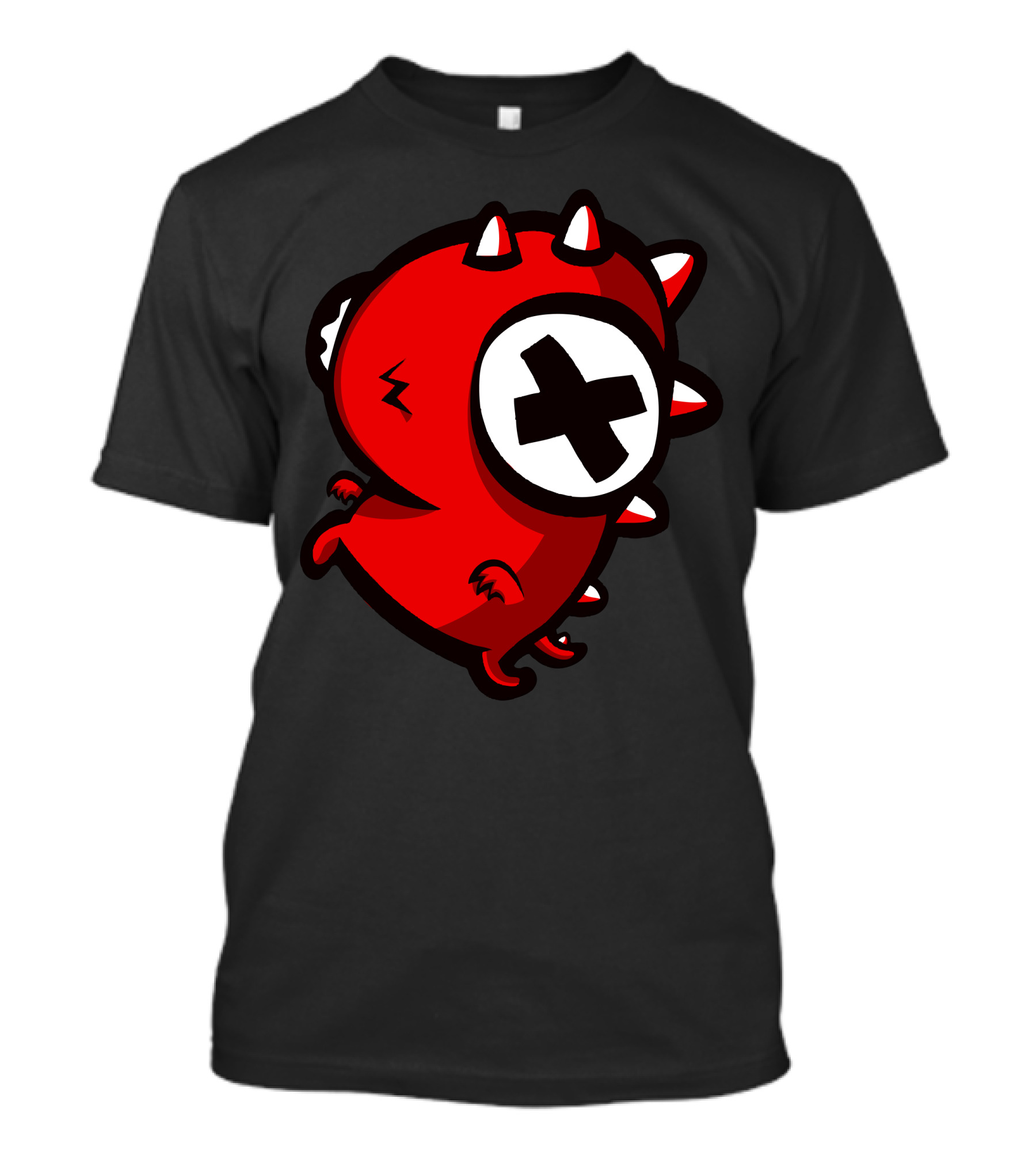 Little Dino Red Cartoon Character With Spikes And X Eye T-Shirt