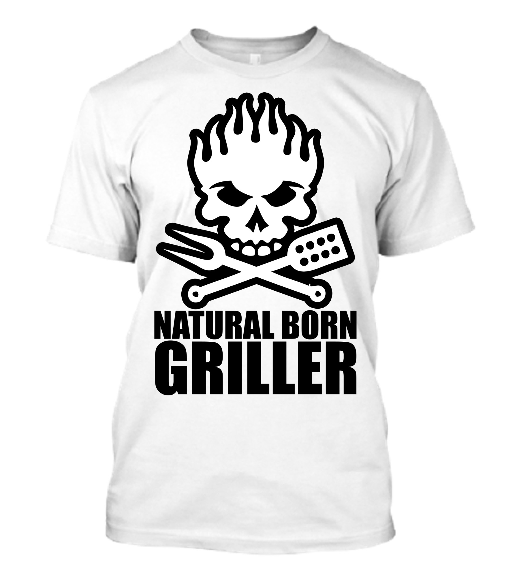 Natural Born Griller Skull Flames Fork Spatula Crossbones T-Shirt
