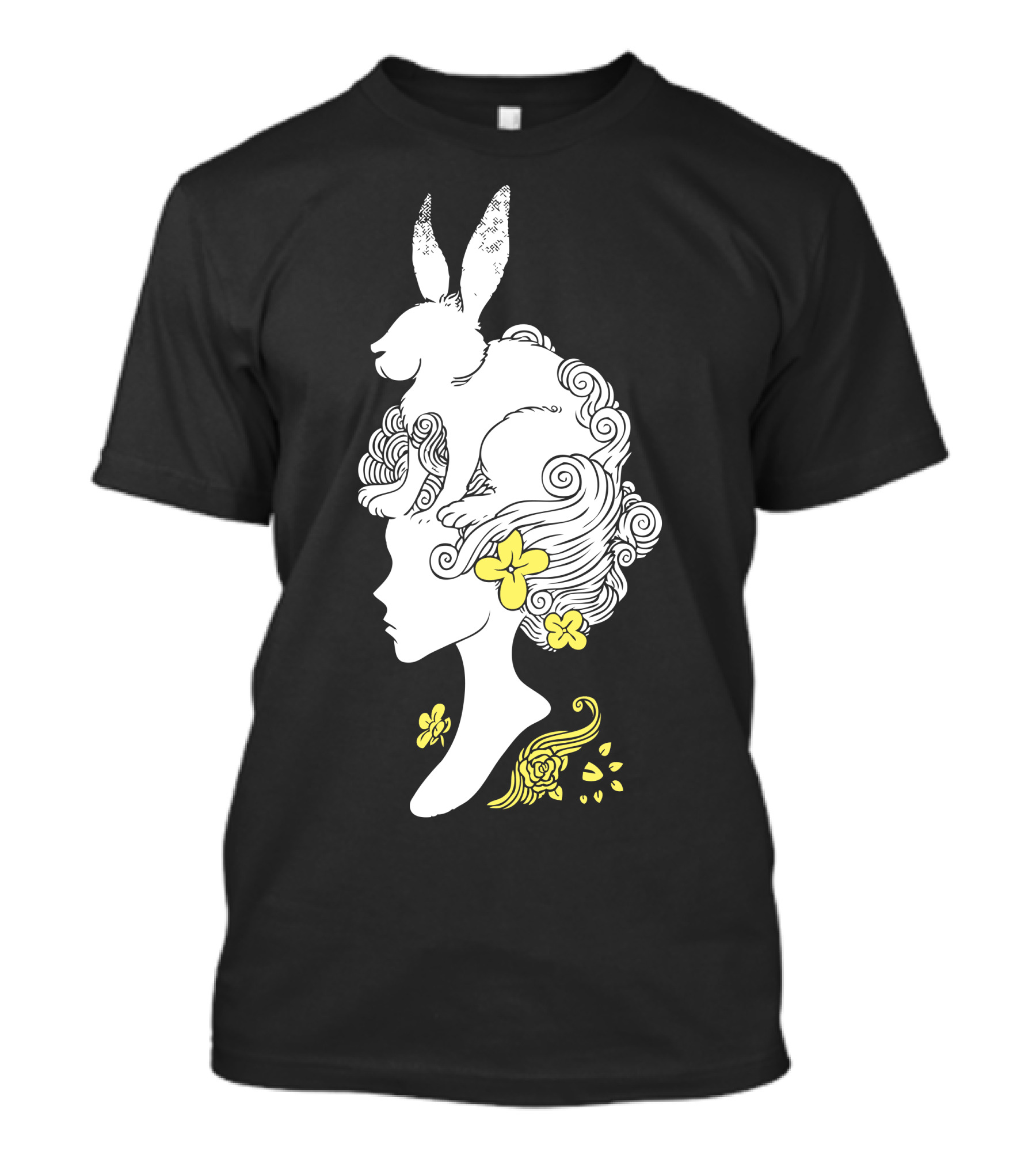 New Harestyle Woman With Rabbit And Yellow Flowers T-Shirt