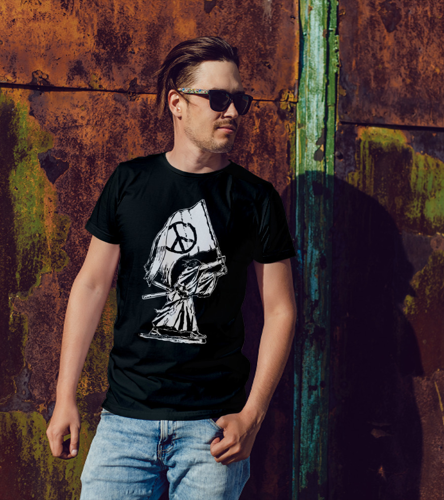 Peaceful Samurai Warrior Holding Peace Flag T-Shirt
