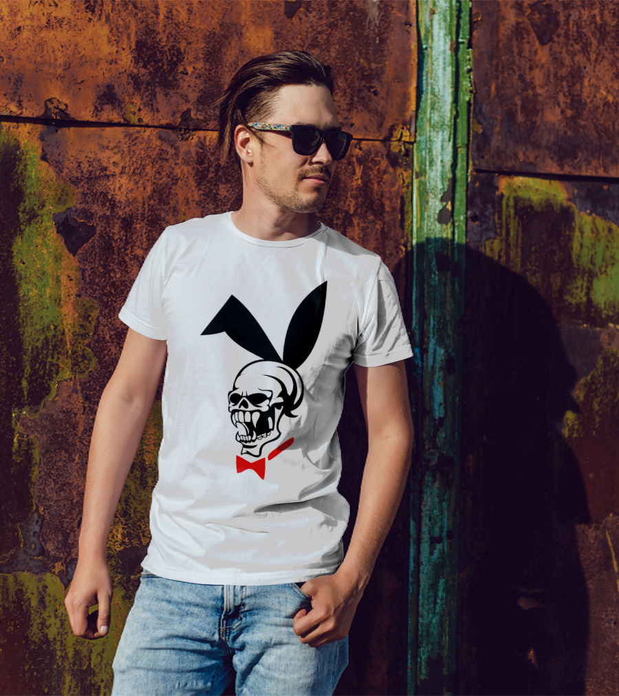 Playboy Skull Bunny Red Bow Tie T-Shirt