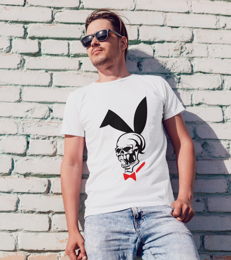 Playboy Skull Bunny Red Bow Tie T-Shirt
