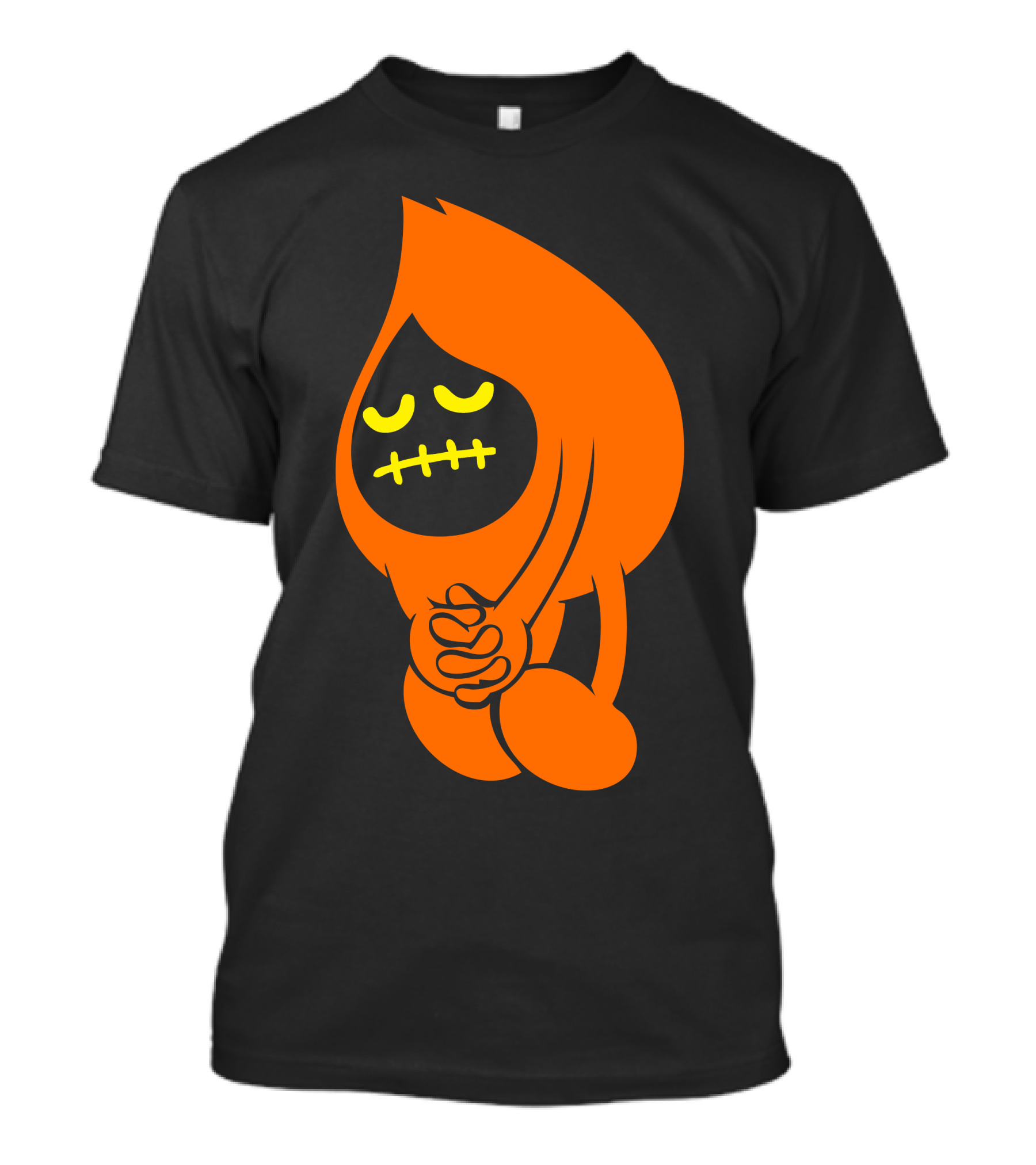 Sad Inker Tearful Teardrop Character In Black And Orange T-Shirt