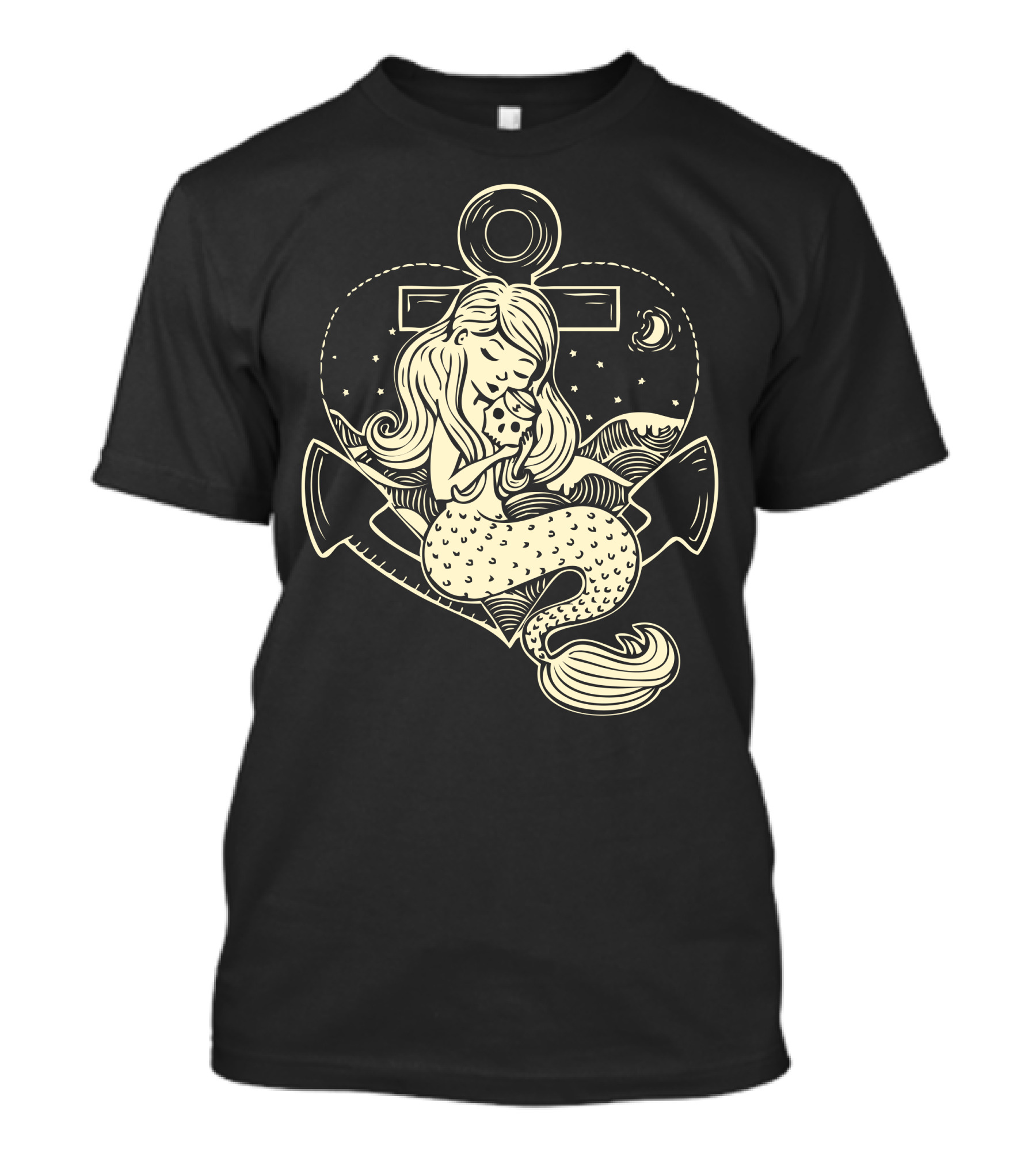 Sailor Anchor And Mermaid Under Moonlit Sky T-Shirt