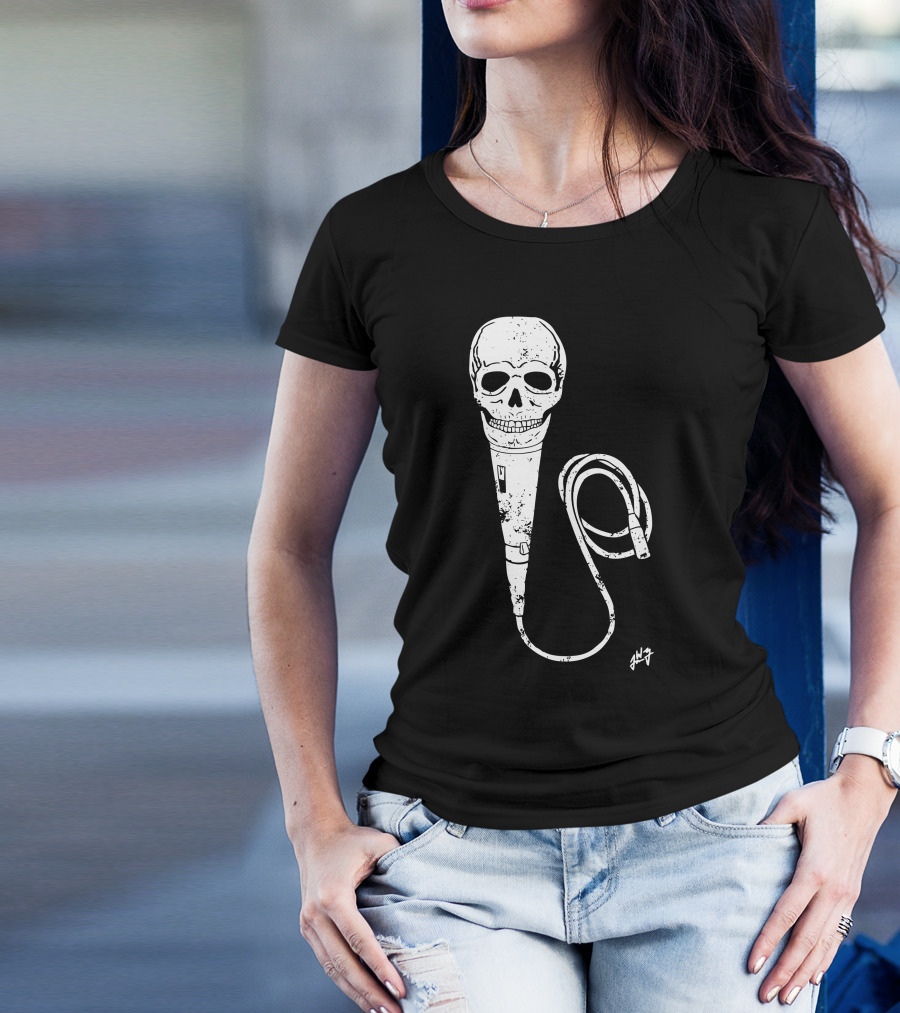 Skull Microphone Illustration With Cable T-Shirt