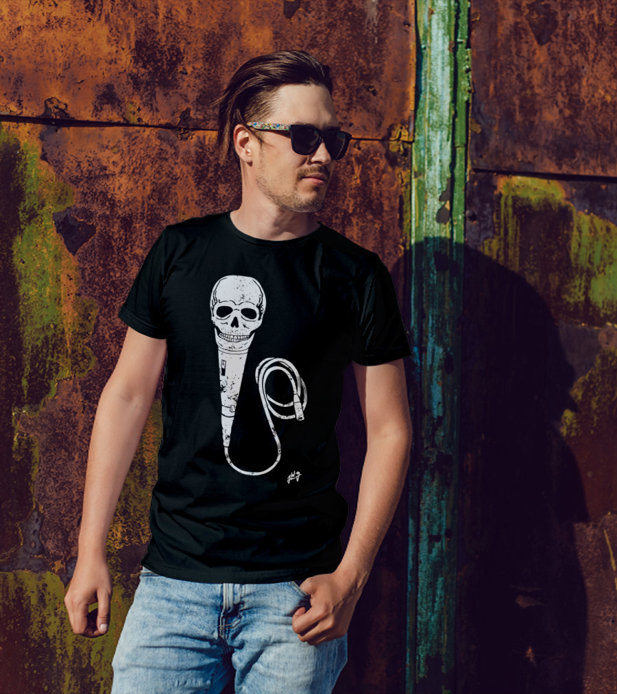 Skull Microphone Illustration With Cable T-Shirt
