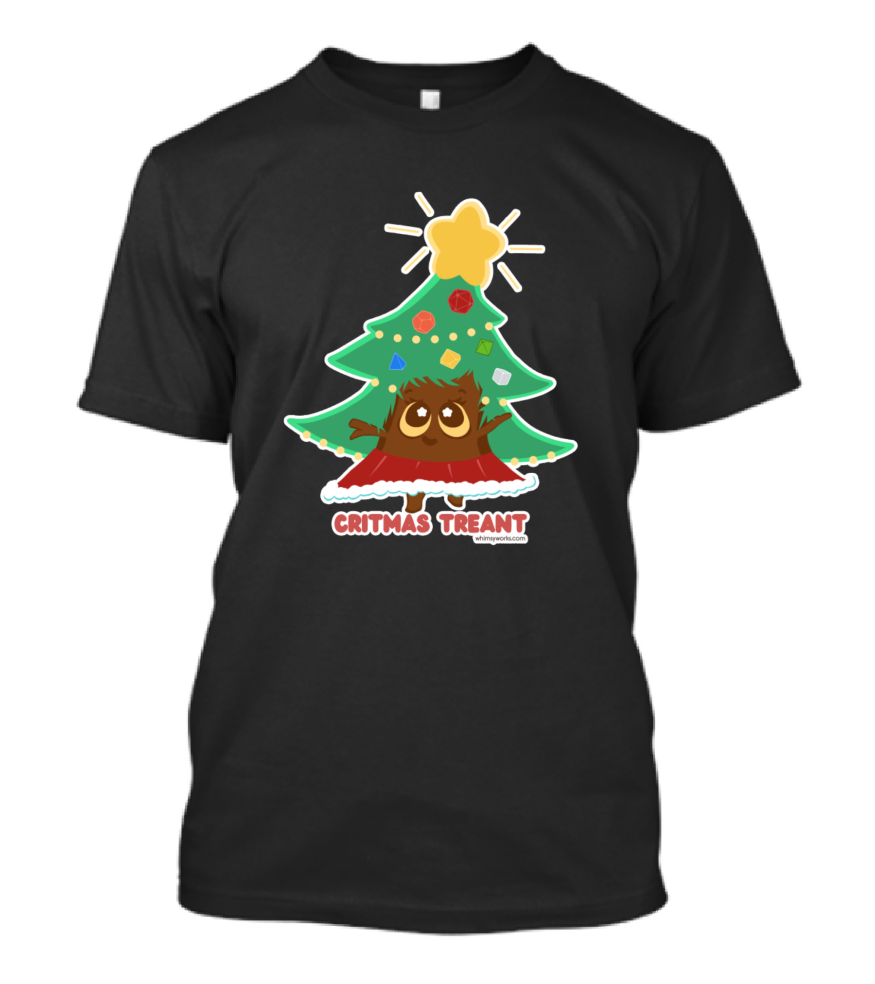 Critmas Treant D20 Christmas Tree With Cute Festive Character And Colorful Ornaments T-Shirt